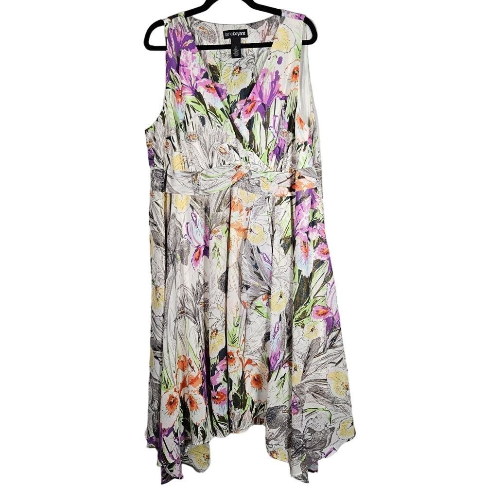Lane Bryant Women 22 Sleeveless Multicolor Floral Print Ruffled Lined Midi Dress